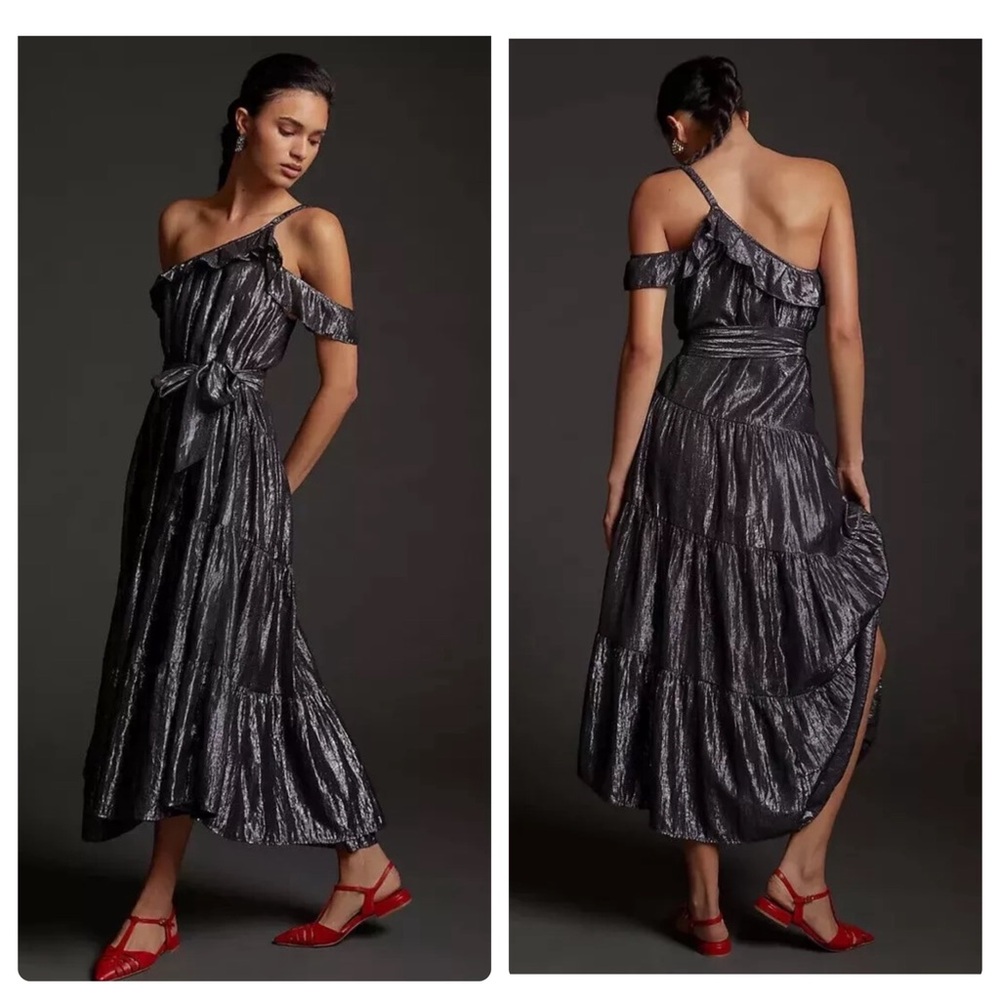 NWT Anthropologie Maeve Ruffled One-Shoulder Midi Dress Size XL